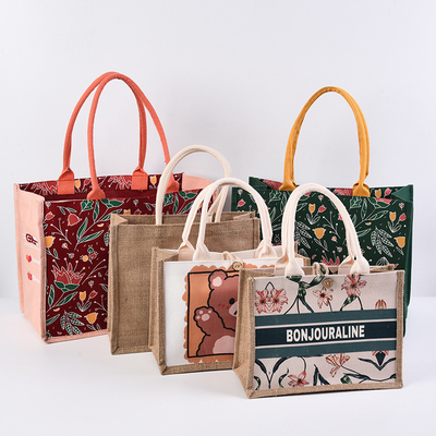 Un buon prezzo. Borse di giuta stampate in tela naturale personalizzate Borsa di giuta stampata in linea