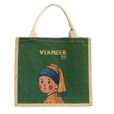 Un buon prezzo. Borsa di giuta stampata su misura Borsa di giuta stampata con disegno in linea
